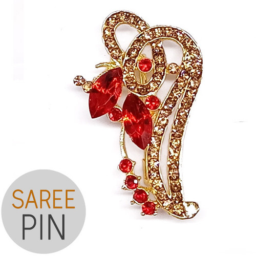 Red & Golden Stone Studded Saree Pin