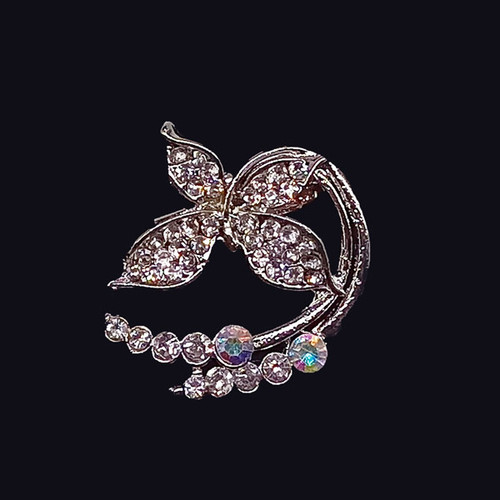 Butterfly Design White Stone Studded Silver Saree Pin