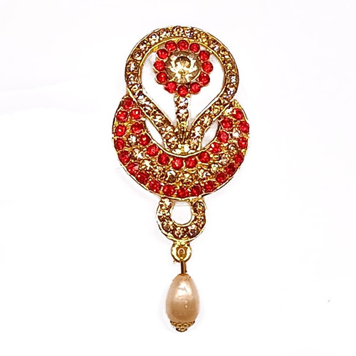 Ethnic Design Golden & Red Stone Studded Saree Pin