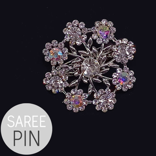 Saree Pin With Flower & White Stone Studded Design