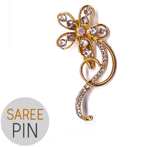 Exclusive White Stone Flower Design Saree pin
