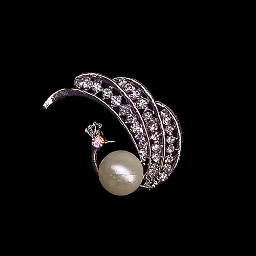 Peacock Design With Pearls Silver Colour Saree Pin