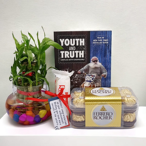 Book, Chocolates & Lucky Bamboo Plant Combo Gift Hamper