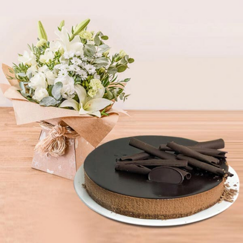 Chocolate Cheesecake and White Bouquet (Australia Delivery Only)