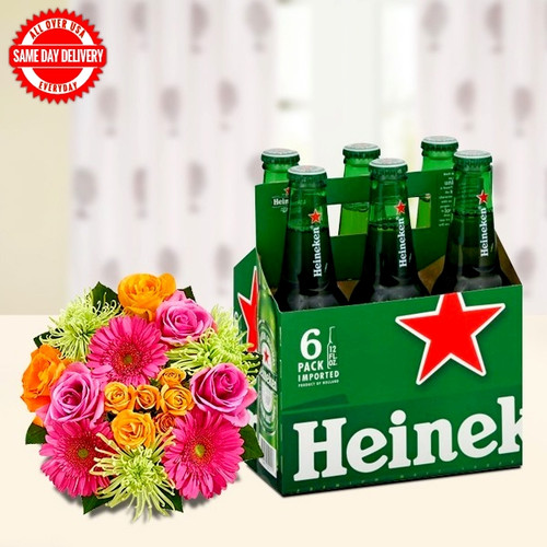 Mixed Flowers and Heineken (USA Delivery Only)