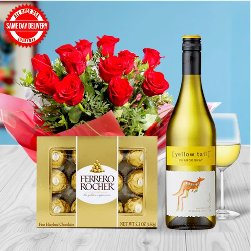 White Wine, Roses & Choco (USA Delivery Only)