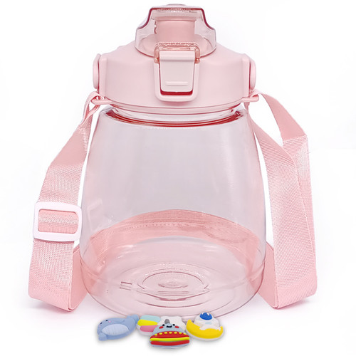 Pink Transparent Water Bottle with Straw- 1.3 Ltr