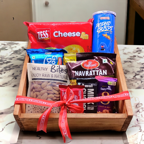 Personalized Wooden Box With Cookies & Dry Nuts