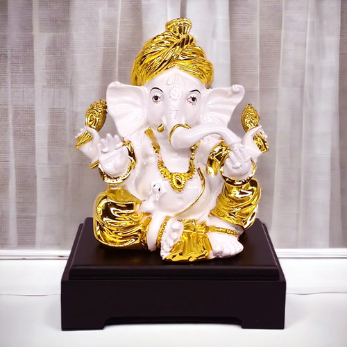 Beautiful Polyresin Gold Colour Plated Lord Ganesha Statue