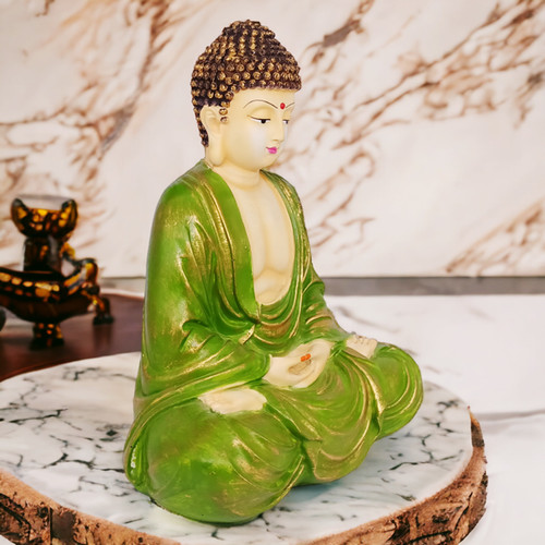 Green Colour Polyresin Meditating Buddha Statue For Home Decor