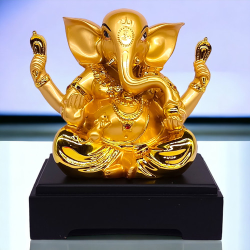 Ladoo Ganesha Golden Colour Statue for Home Decor