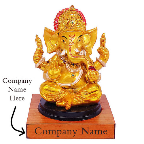 Company Name Print in a Wooden base of Ganesh Statue