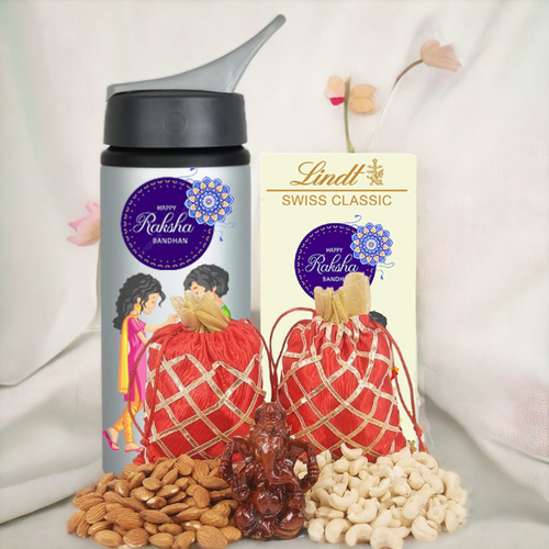 Ganesha Ji Blessings: Raksha Bandhan Present Hamper with Dry Nuts, Tumbler & Lindt Chocolate