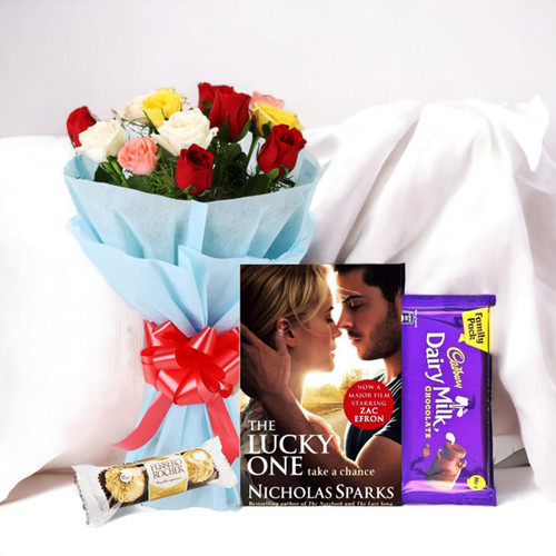 Book by Nicholas Sparks With Bunch of Mix Roses & Chocolates