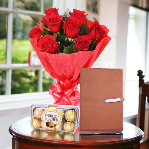 Ferrero Rocher Chocolate With Rose Bouquet & Diary