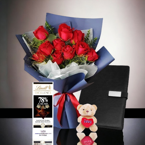 Lindt Excellence Dark Chocolate With Roses, Teddy & Diary