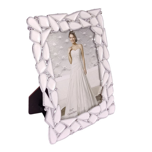 White Photo Frame with Silver Color Rose Border