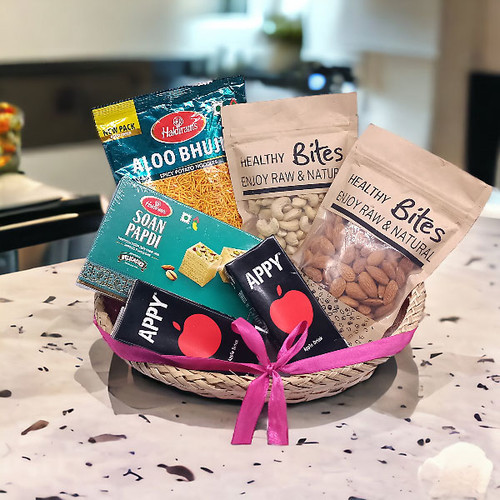 Delightful Sweets Hamper With Dry Nuts & Namkeen Basket