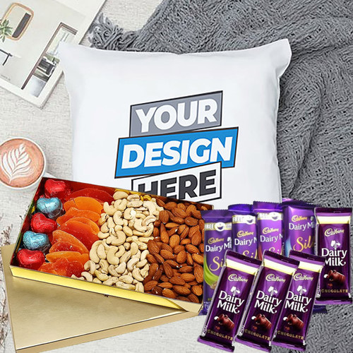 Dairymilk Combo With Customised Cushion & Dry Nuts