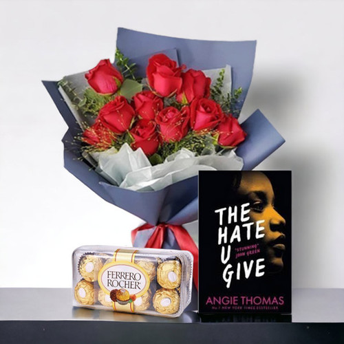 Box of Ferrero Rocher With Book & Rose Bouquet
