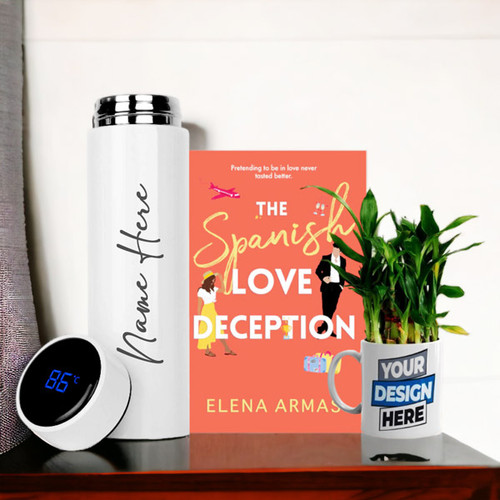 Personalised White Tumbler With Book & Bamboo Plant in Mug