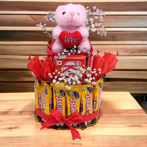 Cute Teddy Bear With Chocolates Combo