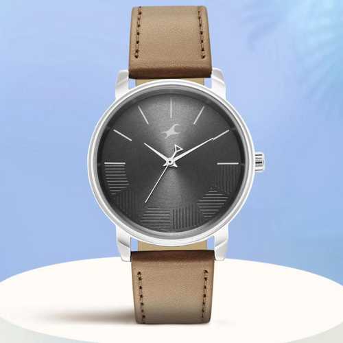 Fastrack Stunners Quartz Analog Grey Dial Brown Leather Strap Watch