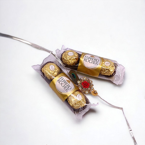 Beautiful Rakhi With Ferrero Rocher Chocolates Gift
