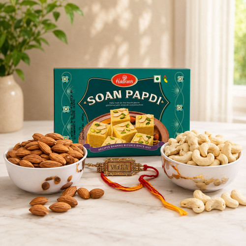 Healthy Dry Nuts, Soan papdi & Rakhi For Brother