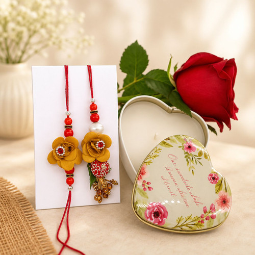 A Beautiful Rakhi Set With Scented Candle & Rose Combo