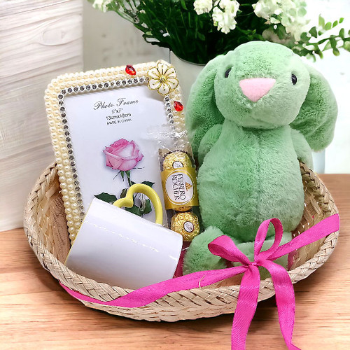 Cute Bunny With Ferrero, Mug & Photo Frame Gift Basket