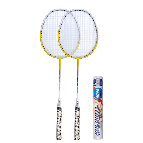 Durable Badminton Racket Set with Racket Cover- Yellow