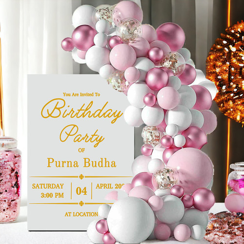 (DIY)White-Pink Balloons Garland & Flex Board for Event Decoration