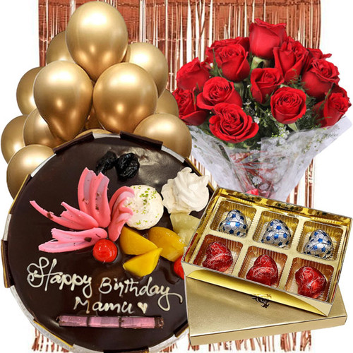 DIY Decoration Set With Cake, Chocolates & Rose Bunch