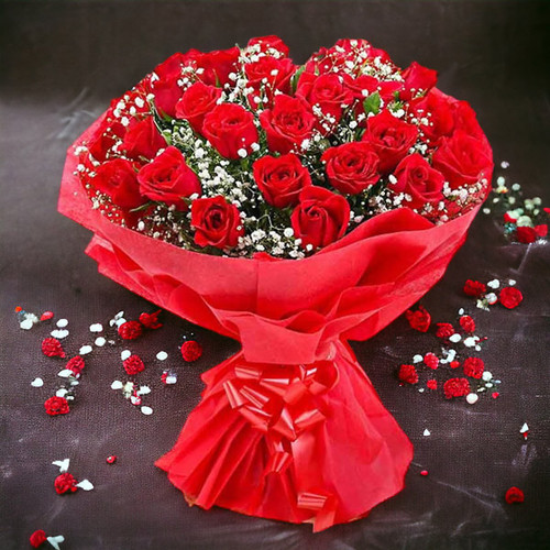 Fresh 50 Natural Red Roses With Gypsy Bouquet