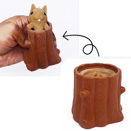 Parrot Green Squeezing Pop Up Squirrel in Wood Fidget