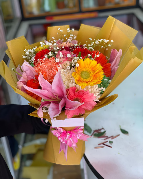 Mix Bouquet Of Carnation, Lily & Gebera Flower