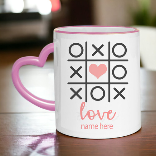 Name Print Cute Heart Handle Ceramic Mug
