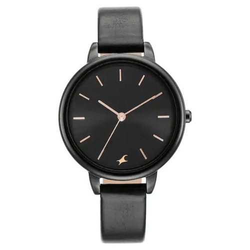 FASTRACK Glitch Black Dial Black Leather Strap Watch- For Her