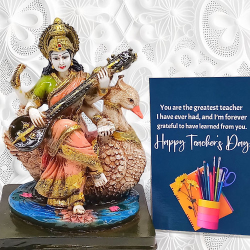 Saraswati Statue With Greeting Card Best Teacher's Day Gift