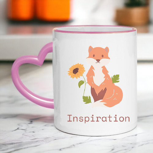 Cute Fox Printed Heart Handle Ceramic Mug