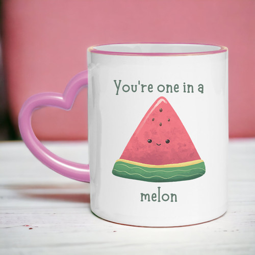 Cute Melon Printed Heart Handle Ceramic Mug