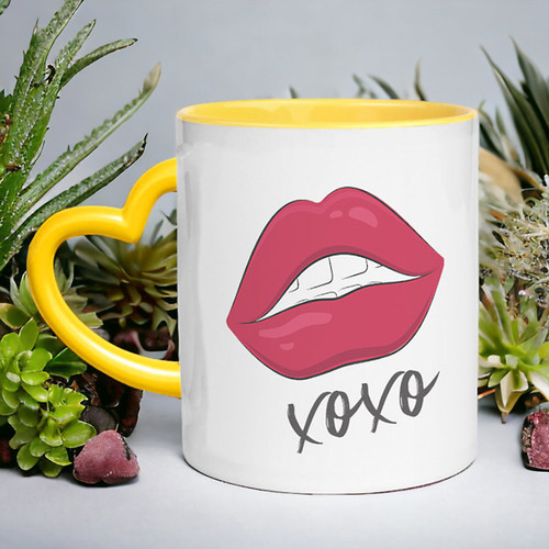 XOXO printed Heart Handle Ceramic Mug