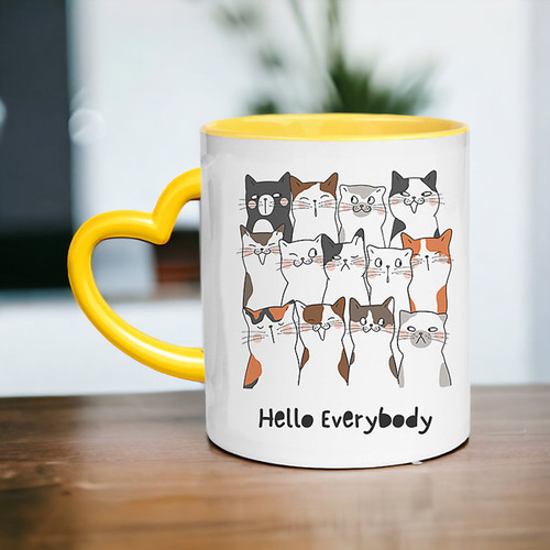 Cats Printed Heart Handle Ceramic Mug