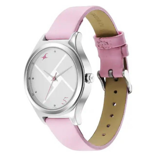 Fastrack Stunners Silver Dial Leather Strap Watch for Girls-6152SL08