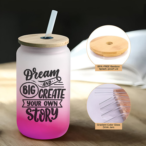 'Create Your Own Story' Printed Pink Can with Straw