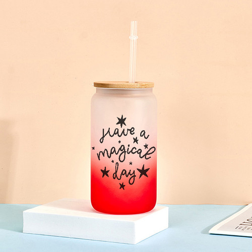 'Have a Magical Day' Printed Frosted Red Can Bottle