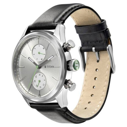 Titan Elmnt Grey Dial Leather Strap Watch For Men-1805SL09