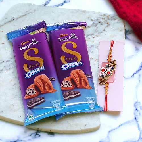 Beautiful Rakhi With Chocolates Combo (Rakhi Design May Vary)