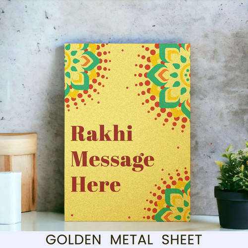 Personalized Rakhi Message Print Metal Sheet- Golden Color
